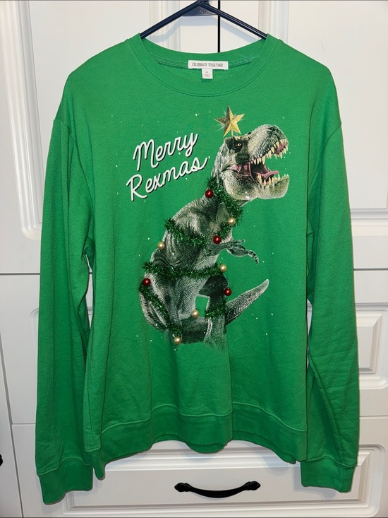 Celebrate Together Tops - Ugly Christmas Sweater Sweatshirt Dinosaur Christmas Tree